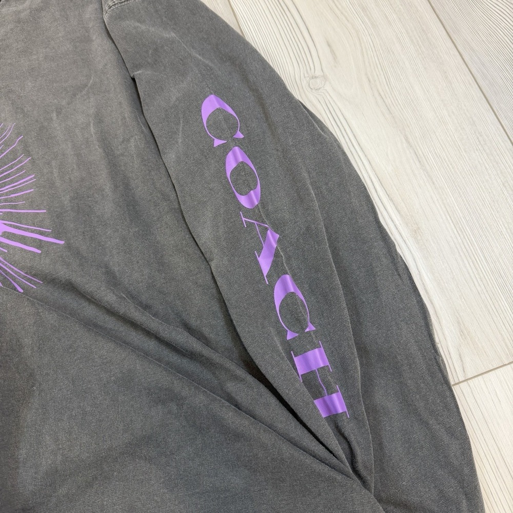 Coach Men's XL Bear Graphic Relaxed Long Sleeve T-Shirt Gray & Purple Cotton - Picture 6 of 11
